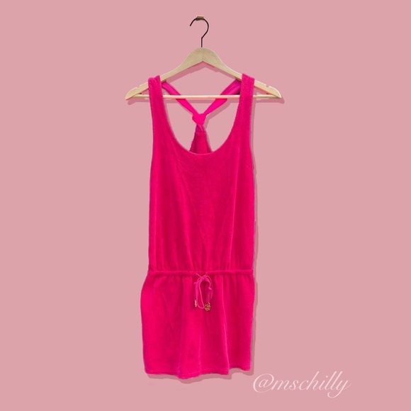 VTG Juicy Couture Drop Waist Terry Velour Pink Dress Y2K Racerback Coverup Sz S - Picture 1 of 7
